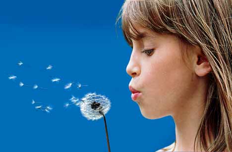 Picture of a hayfever sufferer with flowers all around